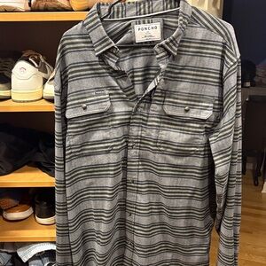 Poncho Men's Gray Striped Button-Down Shirt